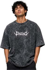 ENZIKO Men Washed Round Neck Pure Cotton Black T-Shirt - Image 1