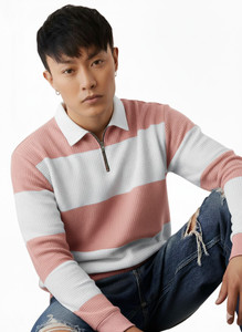 Try This Men Colorblock Polo Neck Cotton Blend Pink T-Shirt - Image 1