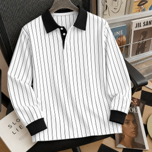 KAJARU Men Self Design Polo Neck Polycotton T-Shirt (Black) - Image 1