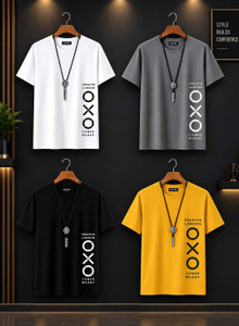 Lexus Pack of 4 Men's Graphic Print Round Neck Polyester Multicolor - Image 1