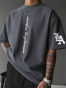 BNT Men Typography Round Neck Polyester Grey T-Shirt - Image 1