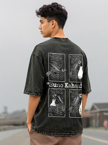 BEWAKOOF Oversized Men's Black Graphic Print Cotton T-Shirt - Image 1