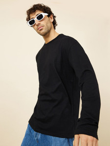 London Crew Men Solid Round Neck Pure Cotton Black T-Shirt - Image 1