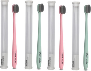 CARE CUB Green & Pink Flat Nano10000 Bristle BPA Free Effect For Sensitive Teeth Extra Soft Toothbrush (Pack of 4) - Image 1