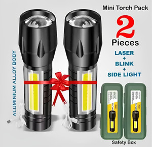Aubade Mini Pocket Light COB USB Charging LED Torch (Pack of 2, Black) - Image 1