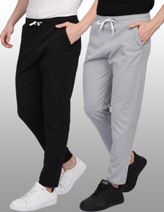 FOXTER Pack of 2 Men Solid Track Pants (Black, Grey) - Image 1