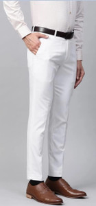 PESADO Men Slim Fit White Cotton Blend Trousers - Image 1