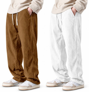 dorell Pack of 2 Men Loose Fit Brown, White Polyester Trousers - Image 1