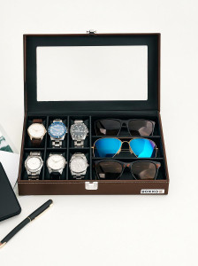 BOXXO Premium Organizer Box for 6 Watches & 3 Sunglasses – PU