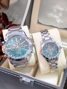 Skylark Couple Analog Watch Combo - Green Silver Stainless Steel - Image 1