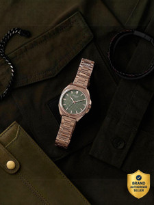 Sonata Poze 7 Men's Analog Watch - Green Dial, Rose Gold Strap - Image 1