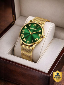 KILLER Gold Mesh Watch Green Sunburst Dial Analog Men KLR-GRN-001-GLD - Image 1