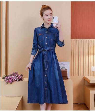 Denim Jumpsuit Heart Back Women's Elegant V-Neck Chiffon Dress