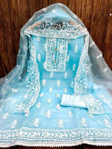 open lace back dress Georgette Party Wear Unstitched Dress Material main image 1