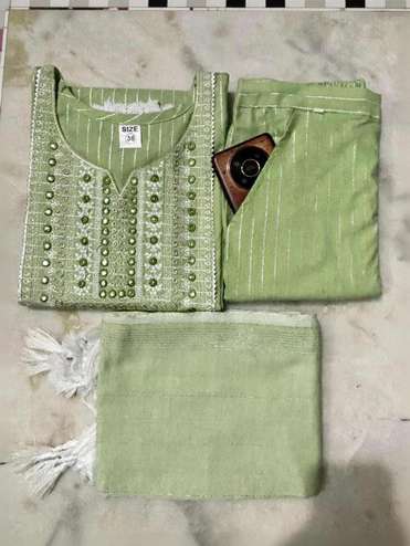 ANNI DESIGNER Dames Kurta met broek & Dupatta, Cream, L