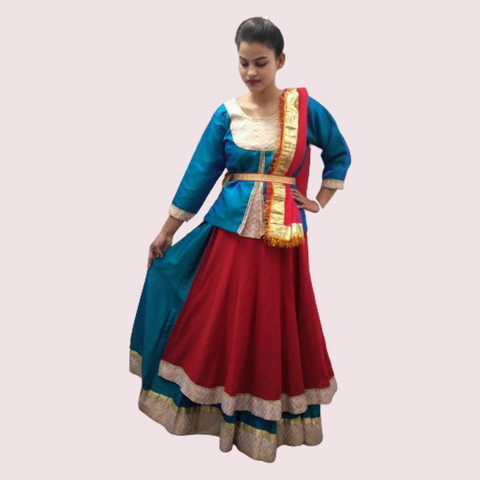 uttarakhand ladies dress ITSMYCOSTUME Girl Turcoise & Red Lehenga Choli Dupatta Indian State & Folk Kids Fancy Dress Costume -(Material : Silk & Georgette) Kids Costume Wear Price in India subclass-Formal