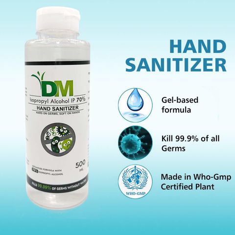 DM Pharma 70% Isopropyl Alcohol Based Instant Germ Protection Sanitizing Gel Rinse-free Palm Cleaner (White Flip Top) Hand Sanitizer Bottle
