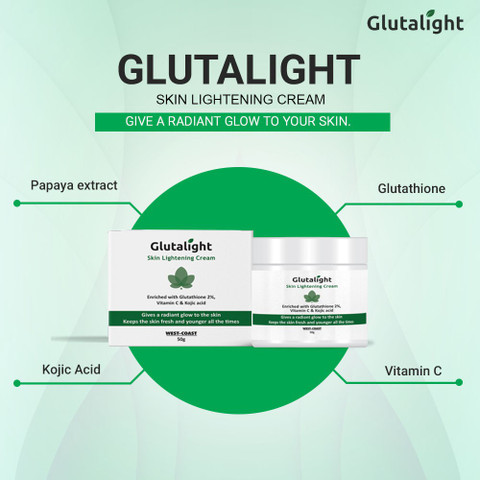 glutalight glutathione- vitamin c- kojic acid skin whitening cream Glutathione, C, Brightening & Lightening 50g, No Parabens, No Sulphates, No Silicone With SPF 30 How much BAC water Prenatal supplement Bundle & Save:One Bottle