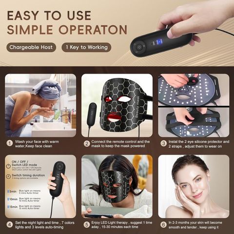 【7in1LEDライト】フェスマスク・ネックケアセット Lele Light Therapy 7 Colors infrared LED Facial face Mask flexible