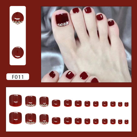 TheVineGirl Set of 24 Artificial Reusable Toe Nails in Maroon Red