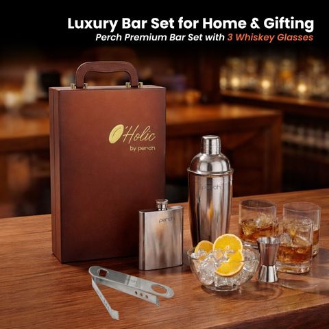 PERCH Portable Bar Set|Leatherette Suitcase Bar Kit, Cocktail
