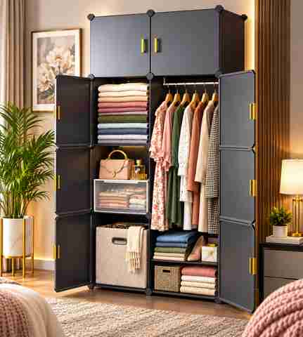 Sasimo 8-Door 8-Shelf Collapsible Wardrobe (Grey, DIY) - Image 5