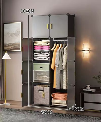 Sasimo 8-Door 8-Shelf Collapsible Wardrobe (Grey, DIY) - Image 6
