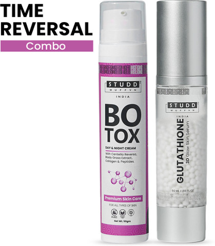 glutathione and botox Studd Muffyn Time Reversal Combo- (Botox Cream & 3D Glow Skin Serum) Price in India CODE_BOGO50_SEP26 GHK-Cu 100 mg | Size:200 mg