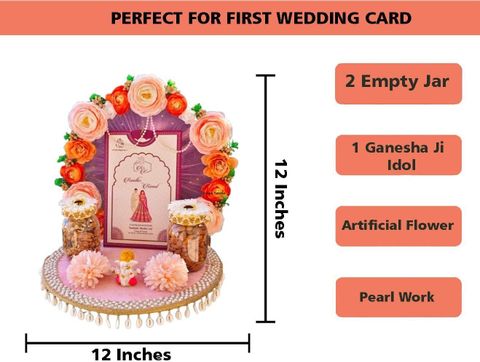 Wedlock Wedding Card Platter with Floral Decor & Pearl Border Tray