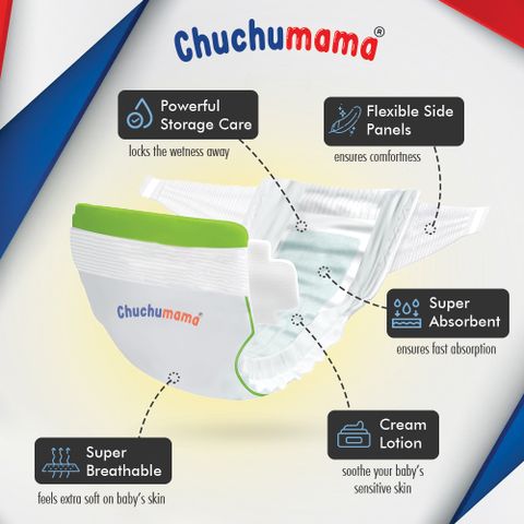 Chuchumama Tape Style Baby Diaper with Bubble Bed Technology for