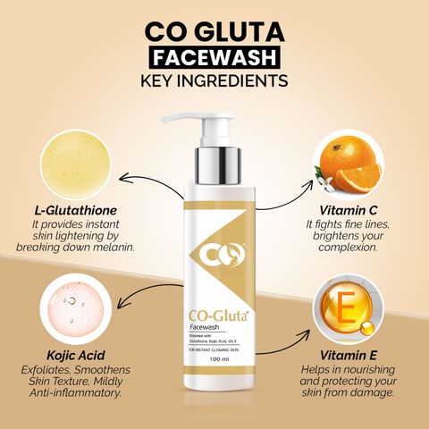 glutathione kojic acid vitamin c face wash CO Skin Whitening Facewash with L-Glutathione, & E, and | Daily Gentle Cleanser For Tan Removal, Pigmentation & Uneven Skin Tone Hydrating peptide toner