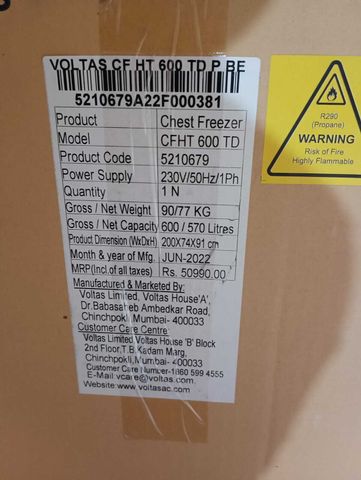 Voltas 500 L Double Door Standard Deep Freezer Price in India