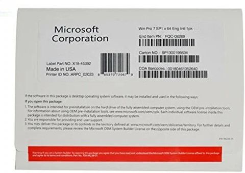 MICROSOFT X1881962 windows 7 Professional 64-Bit - MICROSOFT
