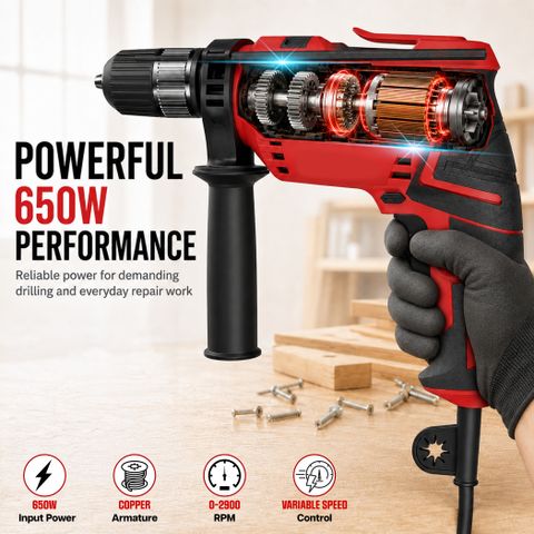 iBELL Tool Kit with Impact Drill TD13-100, 650W, Copper Armature