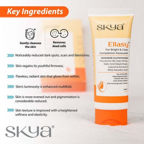ellasy glutathione SKYA BRIGHT & CLEAR FACE WASH WITH JAPANESE FOR HYPERPIGMENTATION, SKIN BRIGHTENING, UNEVEN SKIN TONE, ACNE SCARS & SPOTS, DEAD SKIN CELL REMOVAL .RADIANT COMPLEXION & PROTECTING SKIN CELL DAMAGE Glutathion LM 1 Dilution