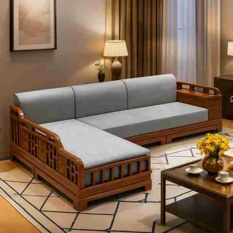 UBOLLO Premium 5 Seater Single Solid Wood Fold Out Sofa Cum Bed (Finish Color - Honey Teak Delivery Condition - Pre-assembled) - Image 5