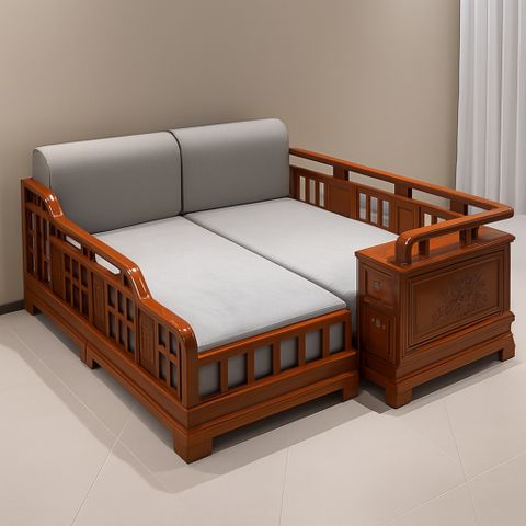 UBOLLO Premium 5 Seater Single Solid Wood Fold Out Sofa Cum Bed (Finish Color - Honey Teak Delivery Condition - Pre-assembled) - Image 7