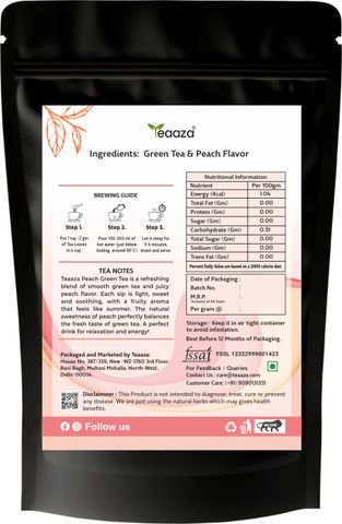 Teaaza Peach Green Tea | Antioxidant, Boosts Immunity, Aids