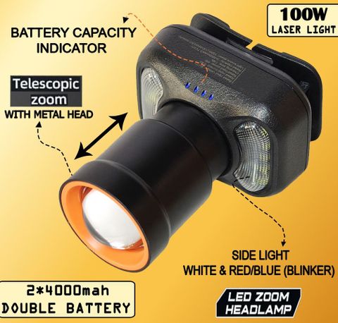 RYNZ Zooming Metal Head Light Long Range 2 Km Head Lamp, Type C