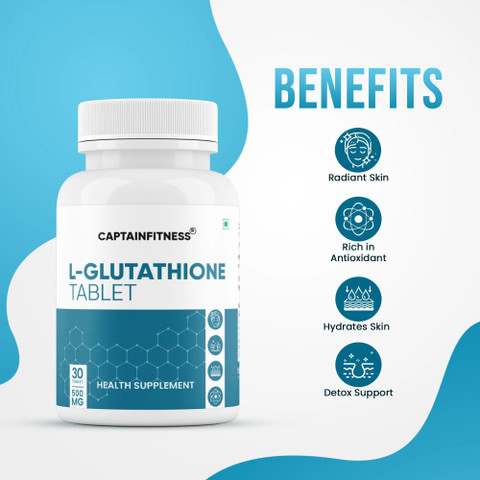 CaptainFitness L-Glutathione Skin Brightening Tablets | Antioxidant & Detox Support | skin | Price in India - Buy CaptainFitness L-Glutathione Skin Brightening Tablets | Antioxidant & Detox Support | skin