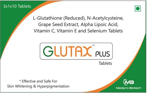 Glutax Plus L-Glutathione with Vitamin C and E for Skin Lightening, Hyperpigmentation Price in India