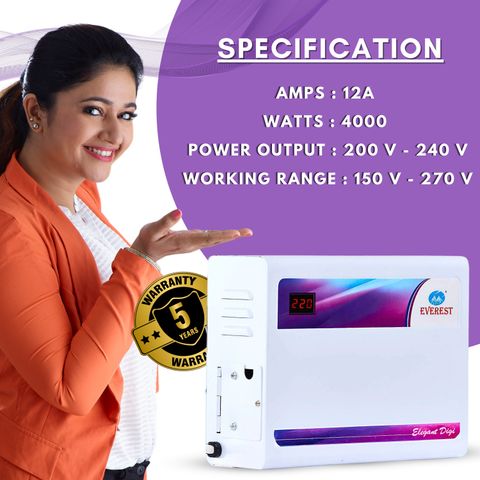 EVEREST 4 KVA Elegant Digital Model Voltage Stabilizer Used Upto
