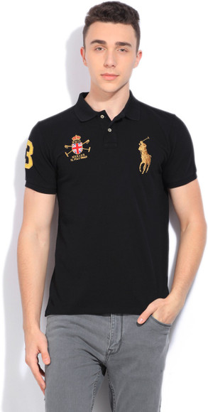 Ralph Lauren Solid Men Polo Neck Black T-Shirt - Buy Black Ralph