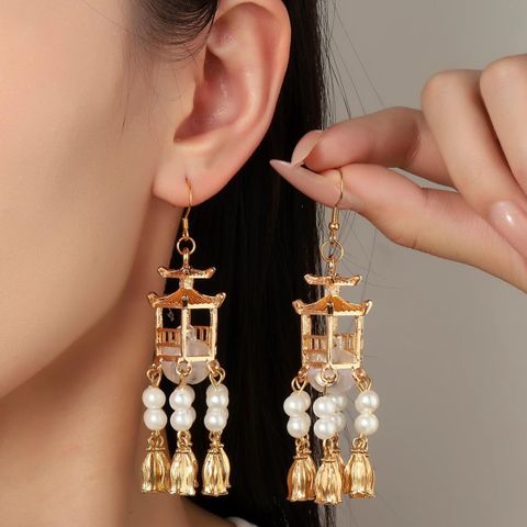 Kezlin Gold Tone Pearl Tassel Dangle Earrings - Image 6