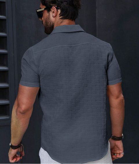 Het fashion Men Self Design Casual Grey Shirt - Buy Het fashion