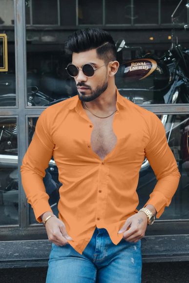 BABIRUSA Men Solid Casual Orange Shirt - Buy BABIRUSA Men Solid