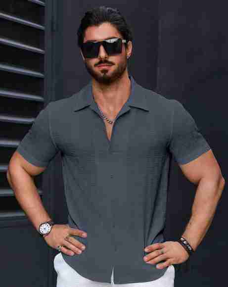 Het fashion Men Self Design Casual Grey Shirt - Buy Het fashion