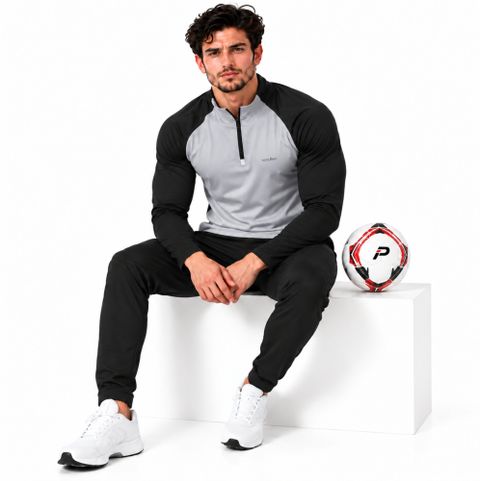 Pochanki Colorblock Men Zip Neck Grey T-Shirt - Buy Pochanki