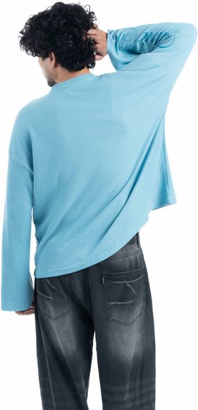 COITONIC Men Blue Mandarin Collar Cotton T-Shirt - Image 6