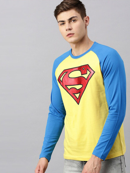Kook N Keech Superman Printed Men Round Neck Yellow T-Shirt - Buy